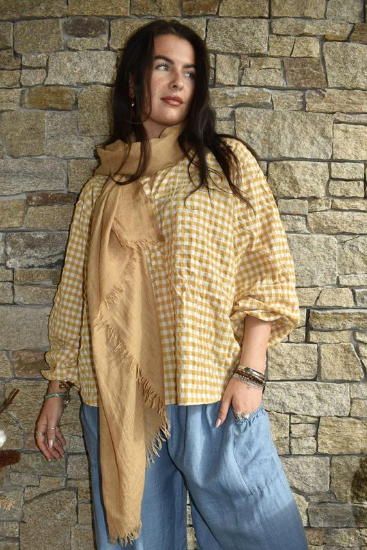 Nonni Gingham Nero Blouse Indian Yellow